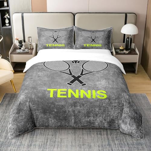 richhome Jungen Mädchen Tennis 100% Natur Bettbezug, Retro Bettwäsche Set für Schlafzimmer, abstrakte Vintage Land Bettwäsche mit Reißverschluss 135x200 Größe von richhome