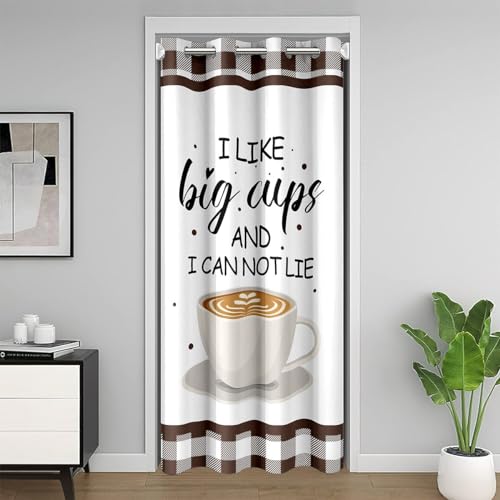 richhome Kaffee Tür Vorhang Kaffee Tasse Floral Tür Vorhang Top Braun Weiß Plaid Check Tür für Küche Wohnzimmer Schlafzimmer 106x203 Zoll von richhome