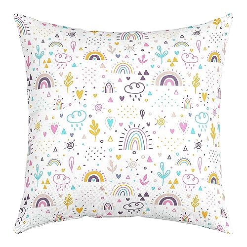 richhome Kind Boho Regenbogen Doppelseiten Druck Kissenbezug, Blumenblätter Kissenbezug Kissenbezug Kissenbezug, Cartoon Rosa Blaue Wolke Punkte werfen Kissenbezüge, 50x50 von richhome