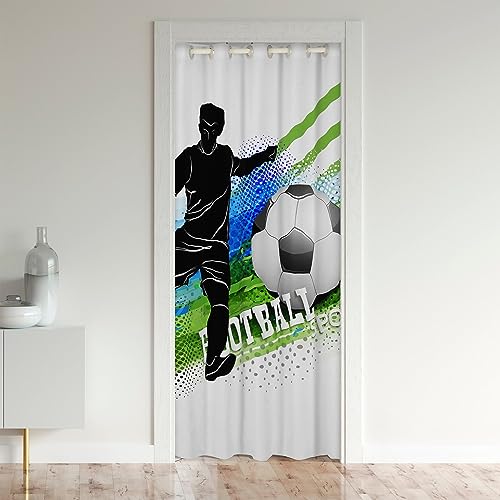 richhome Kinder Fußball Spieler Silhouette Tür Vorhang 106x203, Graffiti Grün Weiß Streifen Tür Verdunkelung Vorhang für Tür, 3D Fußball Tür Vorhang Schlafzimmer von richhome