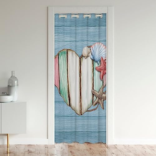 richhome Kinder Herz Muster Tür Vorhang, Seestern Muschel Blackout Vorhang für Schlafzimmer Tür Wohnzimmer, Blaue Plank Tür 1 Panel, 86x203 von richhome