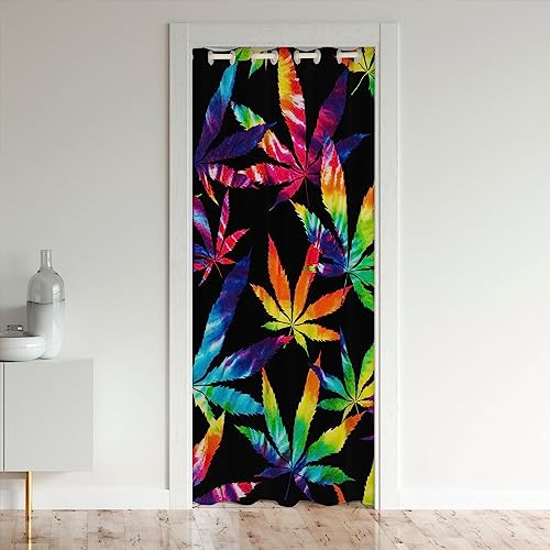 richhome Marihuana Blatt Blackout Vorhang 1 Panel 86x203, Regenbogen Marihuana Unkraut Blätter Türvorhang Moderne Tür für Küche Restaurant, Boho Tropische Pflanzen Boho Mandala Blumen Tür Vorhang von richhome