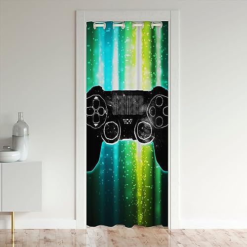 richhome Moderne Spiel Tür Vorhang, Kinder Gaming Gamepad Blackout Vorhang für Schlafzimmer Tür Wohnzimmer, Grün Neon Licht Gradient Tür 1 Panel, 86x203 von richhome