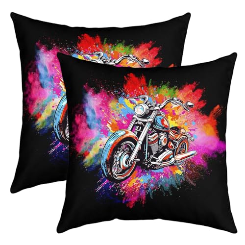 richhome Motorrad Spiel Kissenbezug 50x50 Set von 2 Graffiti Hippie Kissenbezug für Büro Schlafzimmer Motorrad Extreme Sport Kissenbezug für Sofa Couch von richhome