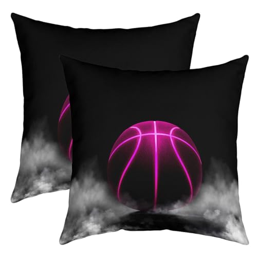 richhome Neon lila Basketball Kissenbezüge für Couch Bett, Retro Bunte Ball Sport Spiel Kissenbezug 40x40 Set von 2,Jungen Männer Ball Liebhaber Kissenbezüge für Schlafzimmer von richhome