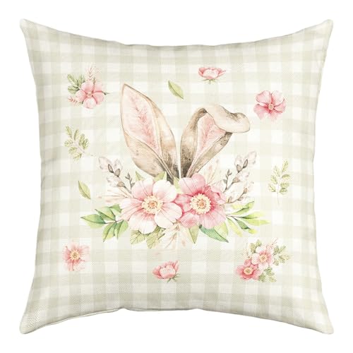 richhome Nette Kaninchen Ohr Kissenbezug für Kinder Teens, Ostern Rosa Blumen Floral Wurf Kissenbezug 60x60, Checkers Zimmer Kissenbezug für Couch und Bett von richhome