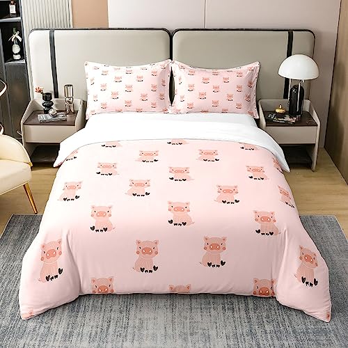 richhome Nette Schweine 100% Natur Baumwolle Bettbezug 135x200 Mädchen Rosa Schwein Tröster Bezug 135x200 mit 1 Kissenbezug Kawaii Tiere Cartoon Stil Bettwäsche Set von richhome