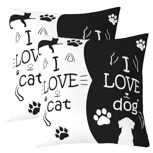 richhome Pfote Print Wurf Kissenbezüge 50x50 Set von 2 Katze Hund Liebhaber Kissenbezüge für Sofa Schwarz und weiß Kissenbezüge Nette Haustier Thema Outdoor Kissenbezüge von richhome