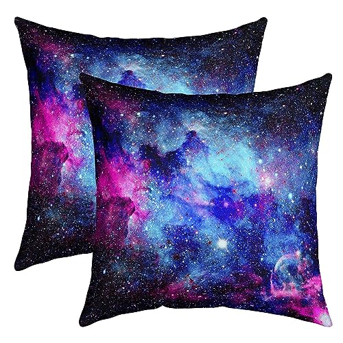 richhome Planet Outer Space Shiny Trippy Kissenbezug, Sternenhimmel Galaxy Doppelseiten Druck Wurf Kissenbezug, blau lila mystische Boho exotische Kissenbezug, 2-Pack 60x60 von richhome