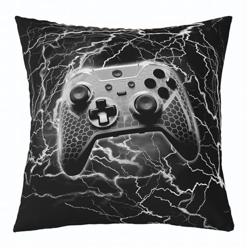 richhome Schwarz Gamepad Kissenbezug 50x50 Single Pack, 3D Cartoon Video Controller Honeycomb Teens Jugendwerfen, Abstract Lightning Square Kissenbezug Set von richhome