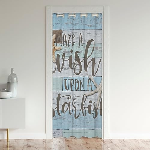 richhome Sea Seaside Tür Vorhang 1 Panel, 86x203, Retro Blau Spleißen Holz Streifen Tür Drape für Wohnzimmer,Sommer Küstensterne Meer Kreaturen Vorhang für temporäre Tür von richhome