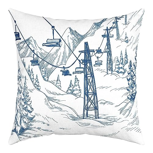 richhome Ski Sport Kissenbezug, Navy Blau Weiß Skizze Skifahren Schnee Berg Doppelseiten Druck Wurf Kissenbezug, 40x40 Winter View Single Pack Kissenbezug von richhome