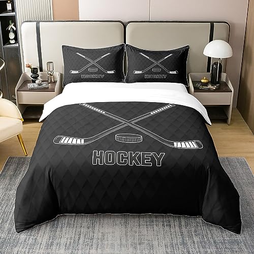 richhome Sport Thema 100% Natur Baumwolle Bettbezug, Kinder Jungen Eishockey Ball Spiel Liebhaber Bettwäsche Set, Geometrie Diamanten Schwarz Print Bettwäsche 135x200 von richhome