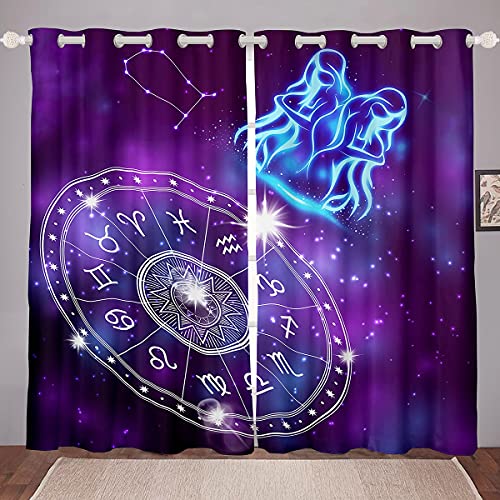 richhome Sternbild Zwillinge Fenstervorhang 245x140cm,Lila Schwarze Sternengalaxie Vorhänge für Kinder Mädchen Gedrucktes,Zwillingsschwester Gardine 2er-Set Fenster Vorhänge von richhome