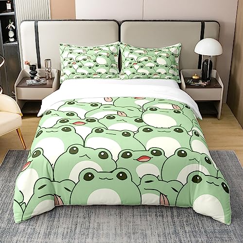 richhome Süßer Frosch Bettbezug Set 100% Natürliche Baumwolle,135x200 Amphibien Tier Bettwäsche Set,Grüner Cartoon Frosch Baumwolle Solide Quilt Cover Set von richhome