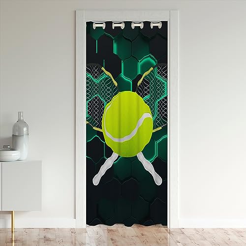 richhome Tennis Sport Tür Vorhang für Tür Privat 86x203,Tennisschläger Grün Ball Spiele Tür Blackout Vorhang, Neon Honeycomb Hexagon Tür für Wohnzimmer von richhome