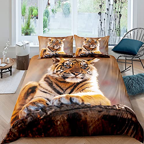 richhome Tiger Bettwäsche-Set,König in der Natur Bettwäsche Set 135x200cm,3D Afrikanische Großkatze Betten Set für Kinder 2St.Reißverschluss Mikrofaser von richhome