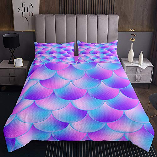 richhome Wave Ombre Tagesdecke 240x260cm Blaue Fuchsie Steppdecke für Kinder Jungen Mädchen Fisch Meerjungfrau Weichste Bettwäsche Set Tagesdecke Bettbezug 3St von richhome