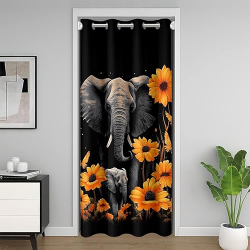 richhome Wilder Elefant Tür Vorhang, 150x203, Dschungel Wilde Tiere Elefant Baby Privatsphäre Tür Drape für Wohnzimmer, Aquarell Blumen Schmetterling Botanische Pflanzen Tür Vorhang für Privatsphäre von richhome