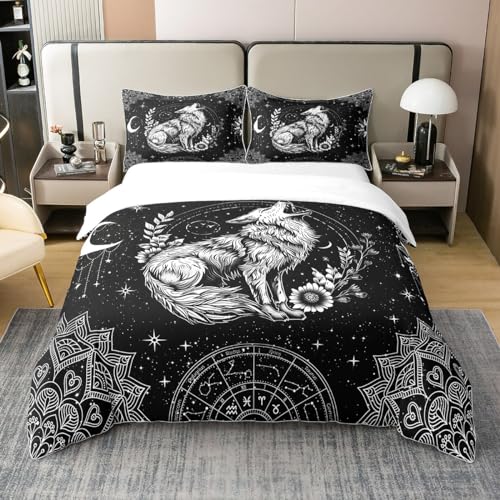 richhome Wolf Wild Animals Pflanze 100% Natur Baumwolle Bettbezug Böhmischer Lotus Mysterious Exotic Tröster Bezug 135x200 mit 1 Kissenbezug Constellation Sternenhimmel Mond Bettwäsche Set von richhome