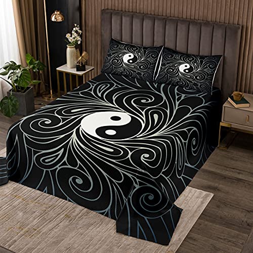 richhome Yin und Yang Bettüberwurf tagesdecke,Chinesische Tai-Chi-Kultur Stepp Decke 2 Teilig Tagesdecken,Schwarz und weiß Steppdecke für Kinder Jungen,170x210cm von richhome