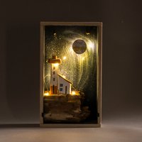 Rahmen „Mond Am Leuchtturm", Mond, Landschaft, Rahmen, Leuchtturm, Nacht, Meer von riciCLArteHandmade