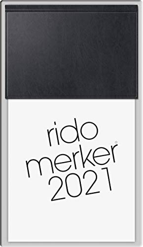 rido/idé 7035003901 Tischkalender Merker, 1 Seite = 1 Tag, 108 x 201 mm, Miradur-Einband schwarz, Kalendarium 2021 von rido/idé