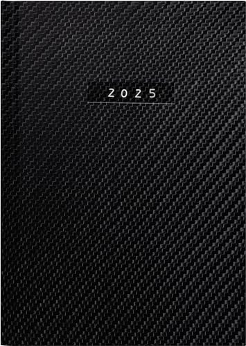 rido/idé Buchkalender Modell Chefplaner (2025) „Carbon“, 1 Seite = 1 Tag, A5, 400 Seiten, Kunstleder-Einband, flexibel, schwarz von rido/idé