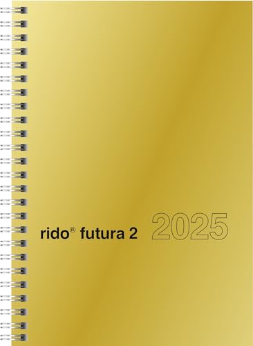 rido/idé Buchkalender Modell futura 2 (2025), 2 Seiten = 1 Woche, A5, 160 Seiten, Glanzkarton-Einband, goldfarben von rido/idé