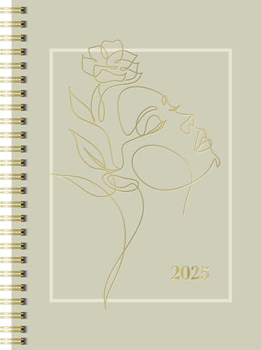rido/idé Buchkalender Young Line (2025) „One Line“, 2 Seiten = 1 Woche, A5, 160 Seiten, Grafik-Einband, beige von rido/idé