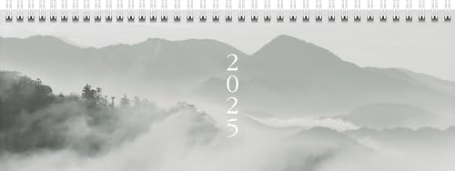 rido/idé Querterminbuch Modell Young Line (2025) „Cloudy Mountains“, 2 Seiten = 1 Woche, 297 × 105 mm, 128 Seiten, Grafik-Einband, grau von rido/idé