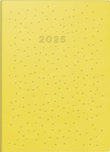 rido/idé Taschenkalender Modell Technik S (2025) „Dots“, 2 Seiten = 1 Woche, A6, 144 Seiten, Kunstleder-Einband Trend, flexibel, gelb von rido/idé