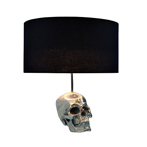 Extravagante Tischlampe SKULL 44cm Totenkopf silber Tischleuchte Stoffschirm schwarz von Riess Ambiente