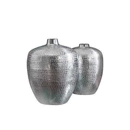 Handgearbeitetes Vasen 2er Set Oriental 33cm Silber mit Bodenschutz in Handarbeit verziert Dekovase Blumenvasen von Riess Ambiente