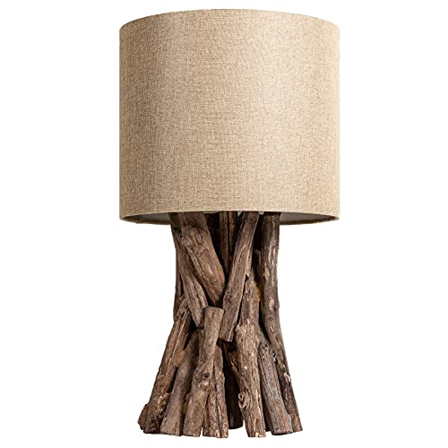 Massivholz Tischlampe HARMONY NATURE 50cm beige Teak mit Leinenschirm Tischleuchte Holzlampe von Riess Ambiente