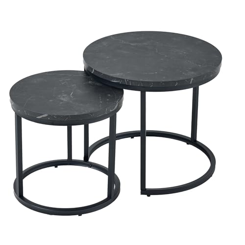 Riess Ambiente 2er Set Beistelltisch Elegance 45cm schwarz Marmor-Design Metallgestell rund, platzsparender Couchtisch für Dein Wohnzimmer von Riess Ambiente