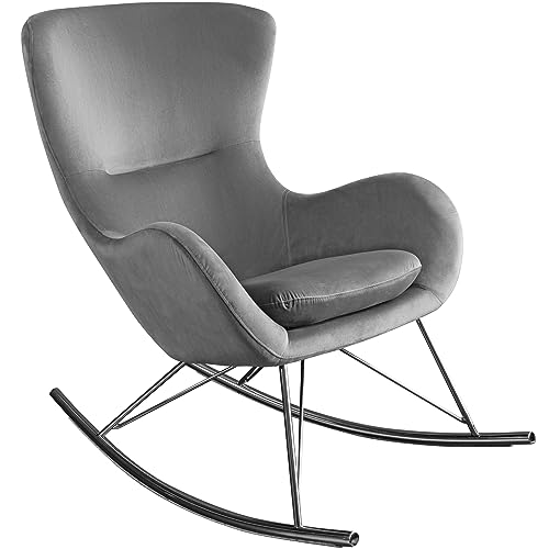 Riess Ambiente Design Schaukelstuhl Scandinavia Swing grau Samt Chrom Sessel - Die perfekte Ergänzung für Deinen Wohnraum! von Riess Ambiente