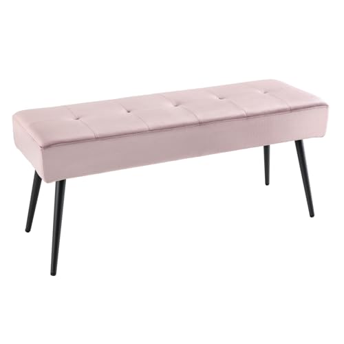 Riess Ambiente Design Sitzbank Boutique 100cm rosa Samt Schwarze Metallbeine, Polsterbank in modernen Stil, Flurmöbel, Esszimmerbank von Riess Ambiente