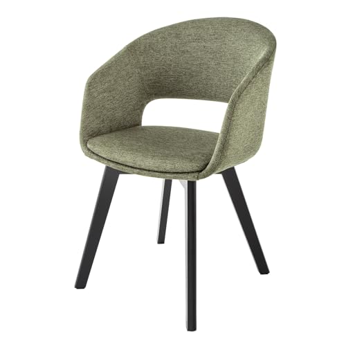 Riess Ambiente Design Stuhl Nordic Star grün Strukturstoff Holzbeine Eichenoptik Esszimmerstuhl Küchenstuhl Konferenzstuhl runde Rückenlehne mit Armlehne von Riess Ambiente