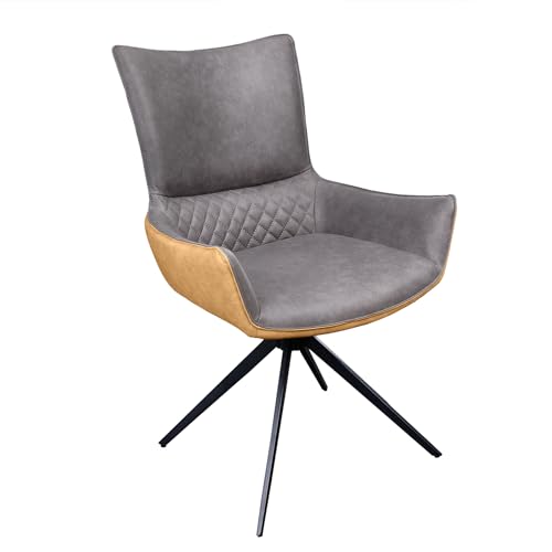 Riess Ambiente Drehbarer Design Stuhl Alpine grau/braun Schwarze Metallbeine Armlehnen, Esszimmerstuhl mit Drehfunktion von Riess Ambiente