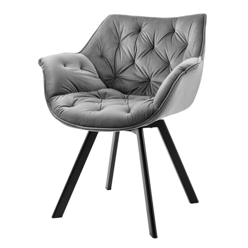 Riess Ambiente Drehbarer Stuhl The Dutch Comfort grau Samt mit Armlehnen Modern Design Esszimmerstuhl Küchenstuhl Samtstuhl Esstischstuhl von Riess Ambiente