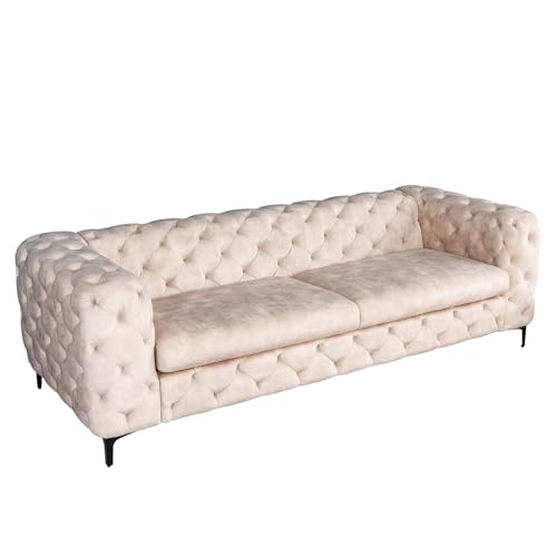 Riess Ambiente Extravagantes Samt Sofa MODERN BAROCK 240cm Champagner beige 3-Sitzer Chesterfield Design 3er Couch Samtsofa Samtcouch Polstersofa Polstercouch von Riess Ambiente