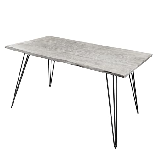 Riess Ambiente Massivholz Esstisch Scorpion 140cm grau Akazie Baumkante Schwarze Metallbeine Hairpin Legs, Stilvoller Tisch für Dein Esszimmer von Riess Ambiente
