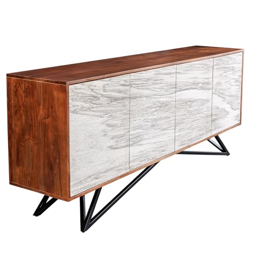 Riess Ambiente Massivholz Sideboard Mountain Soul 175cm echter Naturstein weiß Akazie Anrichte Marmor-Design, Massive Kommode für Dein Wohnzimmer von Riess Ambiente