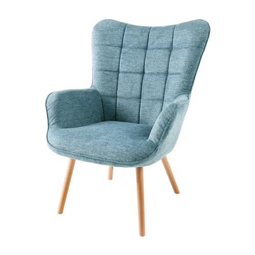 Riess Ambiente Moderner Sessel Scandinavia blau Strukturstoff Massivholz-Beine mit Armlehnen Ohrensessel Samtsessel Loungesessel TV-Sessel Wohnzimmersessel von Riess Ambiente