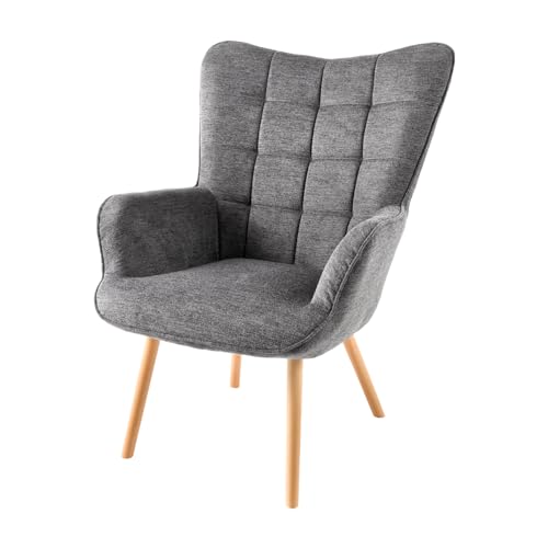 Riess Ambiente Moderner Sessel Scandinavia grau Strukturstoff Massivholz-Beine mit Armlehnen Ohrensessel Samtsessel Loungesessel TV-Sessel Wohnzimmersessel von Riess Ambiente
