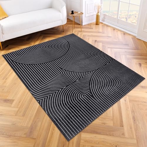 Riess Ambiente Moderner Teppich Illusion 230x160cm schwarz geometrisches Muster Kurzflor Baumwolle Viskose für Dein Schlafzimmer, Wohnzimmer, Flur von Riess Ambiente