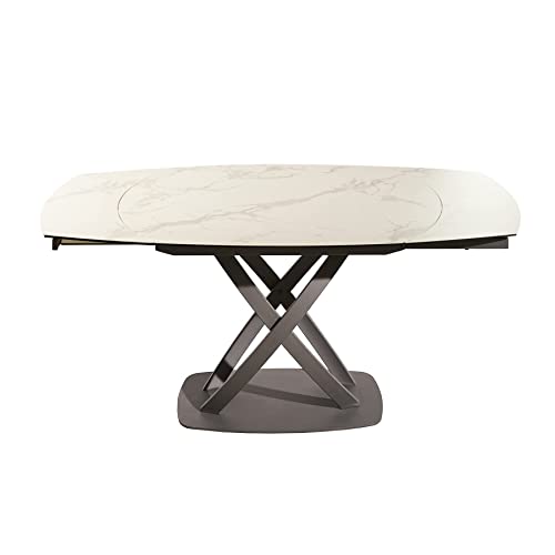 Riess Ambiente Ausziehbarer Esstisch Inception 130-190cm weiß Marmoroptik Keramik drehbar Konferenztisch Tisch Küchentisch von Riess Ambiente