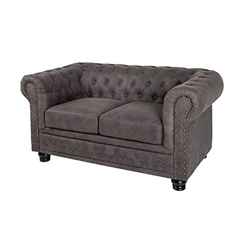 Riess Ambiente Chesterfield 2er Sofa 150cm Vintage grau Taupe mit Knopfheftung und Federkern Couch von Riess Ambiente