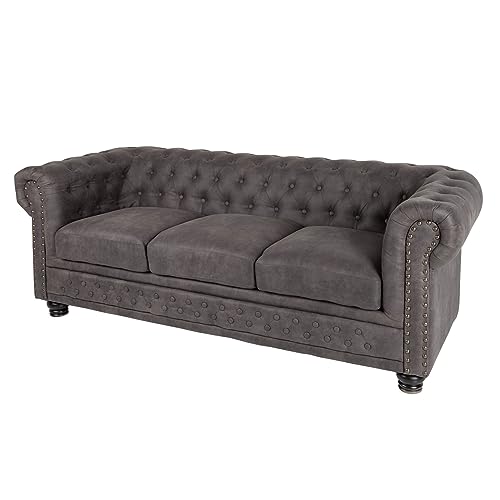 Riess Ambiente Chesterfield 3er Sofa 205cm Vintage grau Taupe mit Knopfheftung und Federkern Couch mit Steppung Wohnlandschaft Dreisitzer von Riess Ambiente